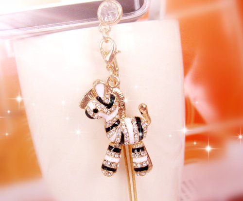 CJB Dust Plug / Earphone Jack Accessory Zebra Long Chain for iPhone 4/5 All Device with 3.5mm Jack (US Seller)