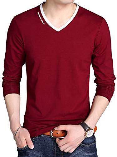JNC Men's V-Neck Casual Slim Fit Long/Short Sleeve Fashion Printed T-Shirts Cotton Shirts