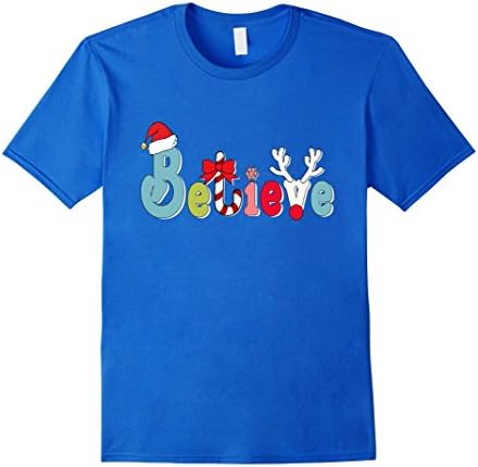 Mens Believe In Santa Clause,Reindeer,Candy Canes Jingle Bells T Large Royal Blue