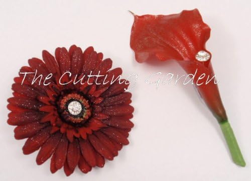 TCG Floral Red Corsage Bracelet and Boutonniere Special Occasion Set (Silk Flowers)