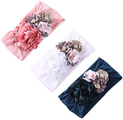 Baby Girl Floral Turban Headbands, Infant Flower Nylon Elastic Head Wraps for Newborn,Toddler and Kids