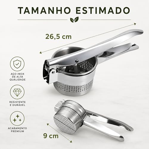Espremedor de Batata Inox Manual Profissional – Amassador de Batatas e Legumes, Ideal para Purê, Nhoque e Cozinha - Utensílio de Cozinha em Aço Inoxidável