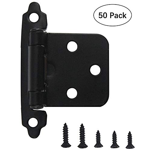 Hardware 1/2 Inch Face Mount Self Closing Variable Overlay Black Kitchen Door Cabinet Hinges, 50 Pack(25 Pairs)