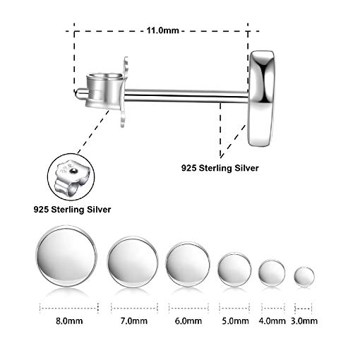 White Gold Plated Sterling Silver Dot Stud Earrings 3mm-8mm Options, Flat Round Disc Studs Hypoallergenic Jewelry (8mm)