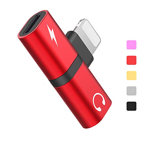 Dual Function Adapter Compatible for iPhone X 7 8 Plus Splitter, JAKEYRAW Audio & Charger Adatper for Charging and Headphones Compatible for iPhone X / 7/7 Plus / 8/8 Plus (iOS 10.3 and Later) RED1