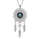VOIMAKAS Dream Catcher Necklace, Retro Boho Zodiac Sign Pendant Dangling Feather Tassel Bead Charm Chain Constellation Jewelry for Women - Scorpio