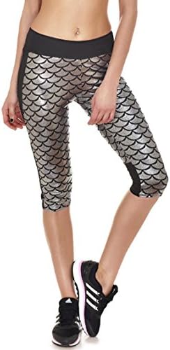 Fvous Women's Mermaid Active Workout Capri Leggings Running Yoga Tights L