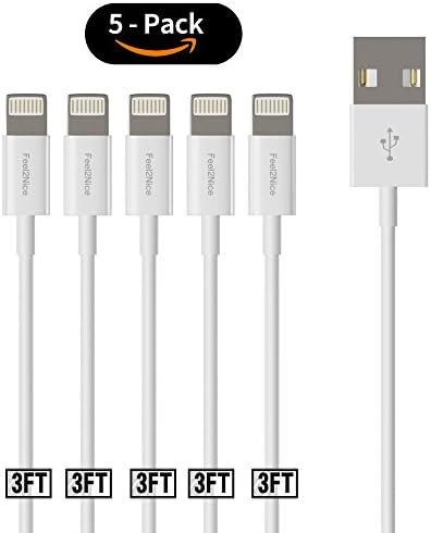 3FT Lightning Cable ,Feel2Nice 5 pack iPhone Charger 8pin Data Sync USB Cord Charging for Apple iPhone X/8/7s/plus/SE/5c/5s/5, iPad Air/Mini/4 th Gen/iPod Touch 5TH Gen/iPod Nano/7 th Gen,White
