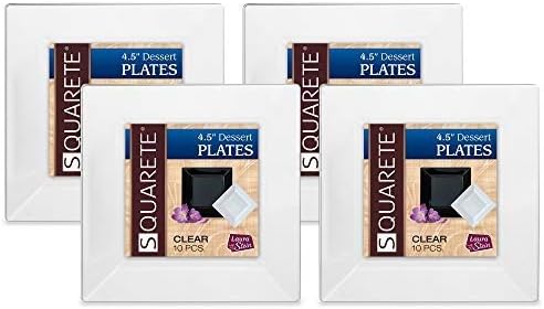 Squarete 4.5'' inch Clear Dessert Plates Party Plates Hard Plastic Elegant Disposable 10 Dessert Plates Per Package Pack of 4