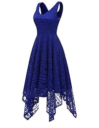 MODECRUSH - Vestido de cóctel para mujer con encaje floral, cuello en V