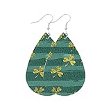 Saint Patrick's Day Earrings for Women Girls Gift, Green Drop Earrings, Leather Earrings for Women Teardrop Dangle Earrings Petal Drop Earrings Jewelry Accessory Handmade
