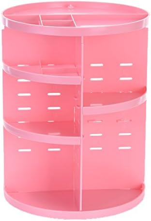 DIYA 360°-Rotating Makeup Organizer Acrylic Space-saving Cosmetics Storage Case Adjustable Detachable Multi-Function Organizer for Cosmetic, Brushes, Lipstick, Essential Oils Pink