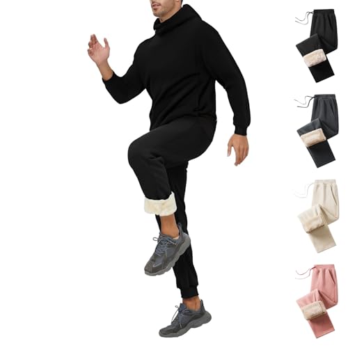 Fleece Lined Joggers for Men UK Winter Warm Sweatpants Thermal Trousers Elastic Waist Thermals Jogging Bottoms Thick Sherpa Tracksuit with Pockets