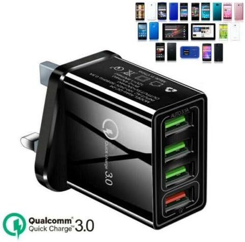 USB Black 4 Multiple-Port Quick Way QC 3.0 Multi USB Hub Mains Wall Power Adapter UK Plug