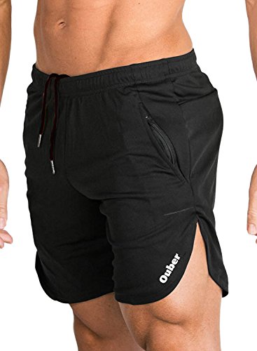 Ouber Men's Bodybuilding Lifting Gym Workout Sweat Shorts (Black,XL)