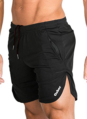 Ouber Men's Bodybuilding Lifting Gym Workout Sweat Shorts (Black,M)