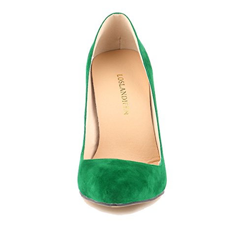 Loslandifen Womens Closed Toe High Heels Pointed Slender Stiletto Pumps(302-1VE36,Green) - Thumbnail 4