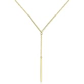 Hancock Sterling Silver Long Bar Necklace Y Shape Necklace for Women Gold Plated Drop Lariat Chain Necklace Minimalist Jewelry