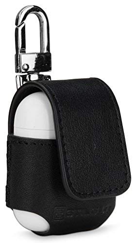 StilGut Leather Case with Snap Link Compatible with AirPods Earphones, Black Nappa