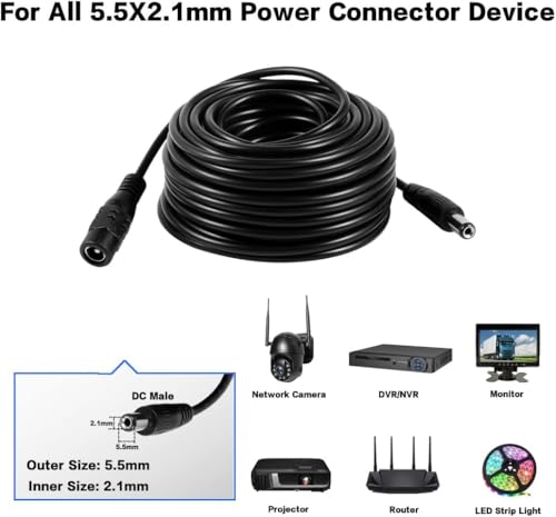 10Meters-33FT Dc 12v CCTV Power Extension Cable 2.1x5.5mm Power Cord for Security Camera CCTV