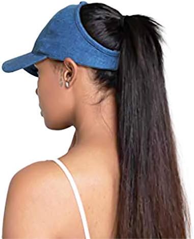 Women's Denim Ponytail Baseball Cap, Backless Cap for Straight, Curly, Natural, Gym, High Puff Hat, Messy Bun (Satin Lined)
