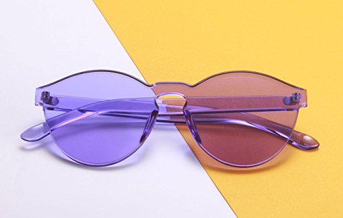 One Piece Rimless Sunglasses Transparent Candy Color Tinted Eyewear(Rose Red+Purple)