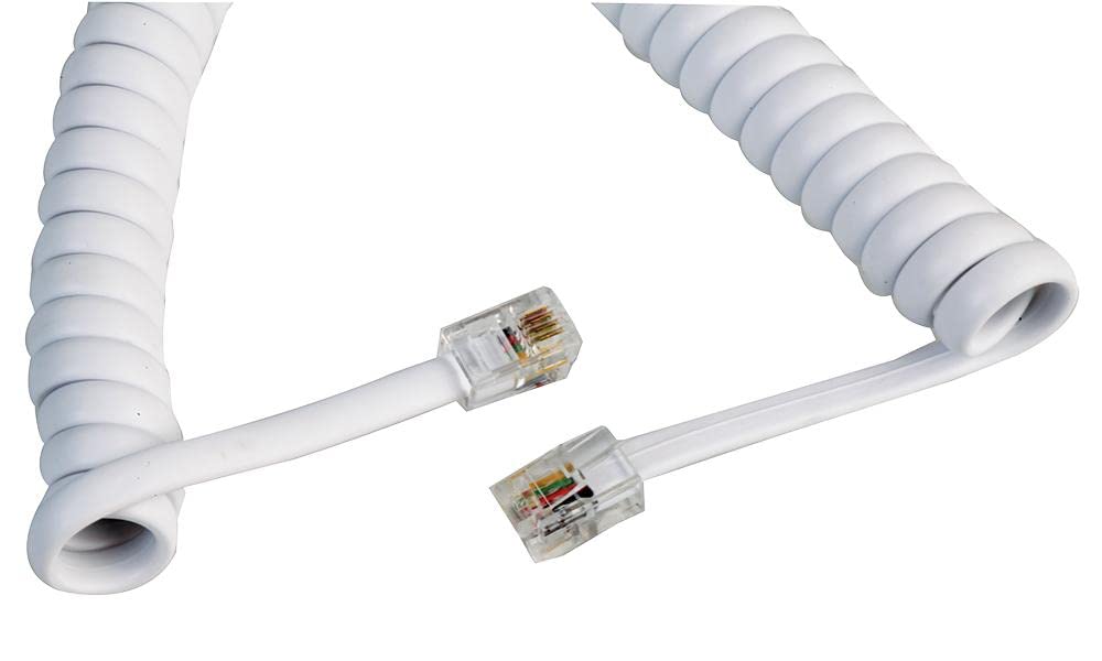 PRO SIGNAL RJ10 Plug to Plug Coiled Handset Cord – 6.4m (20.9ft), White – PSG04239