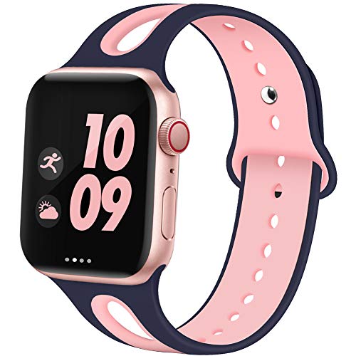 EXCHAR Sport Bands Compatible with Apple Watch Band 38mm 40mm Breathable Soft Silicone Strap Replacement Band for iWatch Series 4/3/2/1 for Women and Men M/L Blue Pink