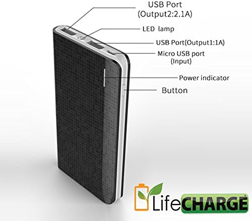 LifeCHARGE SlimLife 8800mAh LED Dual USB External Polymer Battery Backup Power Pack for smart phones,iPads,Tablets and more-365 Days LifeCHARGE Warranty-Black