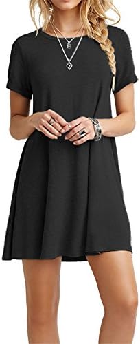 CPOKRTTWSO Women' s Casual Plain Tshirt Loose Dresses Black M