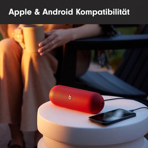 Pill Tragbarer Bluetooth-Lautsprecher, Bis zu 24 Stunden Akkulaufzeit, Wasserabweisend, Kompatibel mit Apple & Android, Kraftvoller Sound für Zuhause, Outdoor - Signalrot