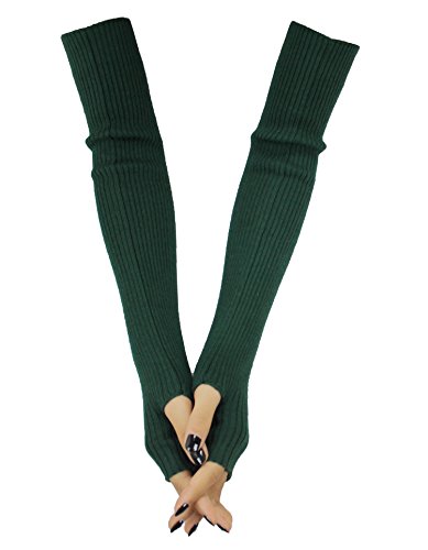 Farlenoyar Women Knit Cashmere Soft Winter Warm Gloves Arm Warmer Long Fingerless Gloves (Dark Green)