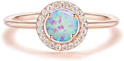 FINEFEY Opal Rings for Women14K Gold Plated CZ and Created Opal Ring