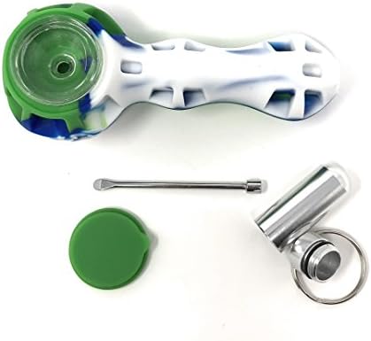 ATEKKI Travel Silicone Smoking Accessory with Metal Tool and Keychain Case (Green/White)