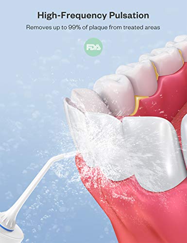 Water Flosser Professional Cordless Dental Oral Irrigator 10.8OZ/320ML - Anjou Portable and Rechargeable IPX7 Waterproof 4 Modes Water Flossing with Cleanable Water Tank for Home and Travel, Blue