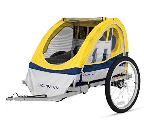 Schwinn Echo Kids/Child Double Tow Behind Bicycle Trailer, 20 inch wheel size, foldable, yellow (Ren Schwinn Echo Kids/Child Double Tow Behind Bicycle Trailer, 20 inch wheel size, foldable, yellow (Ren