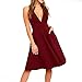 YOOHOG Summer Women’s A-Line Sleeveless Deep V-Neck MIDI Dress (L, Burgandy)
