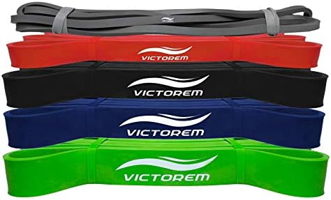 Victorem Pull Up Assistance Bands - Set of 5 - Power Resistance Booty Workout Bands for Stretching, Crossfit, Therapy, Upper Body and Hip Exercises - Bonus 5 Mini Loop Exercise Bands