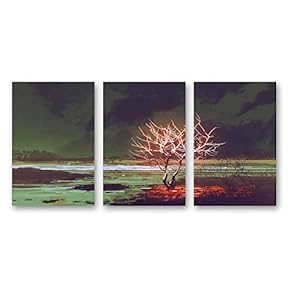 Canvas Wall Art Abstract Dream Place Landscape Painting Artwork for Home Prints Framed - 16"x24" x 3 Panels