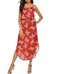 Vestido floral con tirantes ajustables casuales para dama Qearal sin mangas Split Beach Midi Sundress