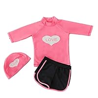 Merrybay Little Girls Rash Guard Set Bathing Suit Toddler Girls Cute Two Piece UPF 50+ Swimsuit with Cap 2-6 Years (Pink 5)
