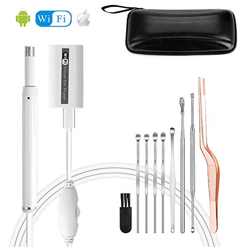 Cainda Digital Otoscope with Ear Wax Removal Tools, USB WiFi Borescope Visual Earpick Cleaner Ear Scope with Light, Ear Camera Endoscope for iPhone Android Windows Mac (with Metal Earwax Removal Kit)