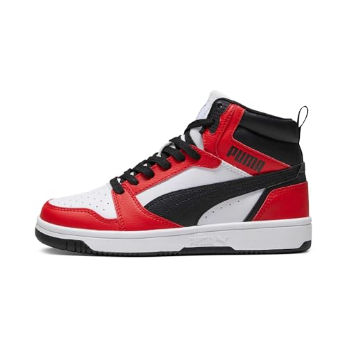 Rebound V6 Mid Jr, Scarpe da ginnastica Unisex - Bambini e ragazzi, Puma White Puma Black For All Time Red, 38.5 EU