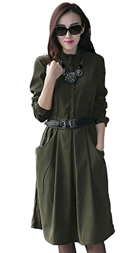 ผู้หญิงs Long Sleeve Midi Dress เดรส แฟชั่นชุดทำงาน Casual Slim A-Line Tunic Dress เดรส แฟชั่นชุดทำงาน iRachel 2016