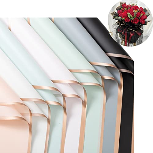 Joojus 14 Sheets 7 Colors Double Sided Gold Edge Waterproof Flower Floral Wrapping Paper Florist Bouquet Supplies DIY Crafts Gift Packaging for Wedding Party, 22.8X 22.8 inch