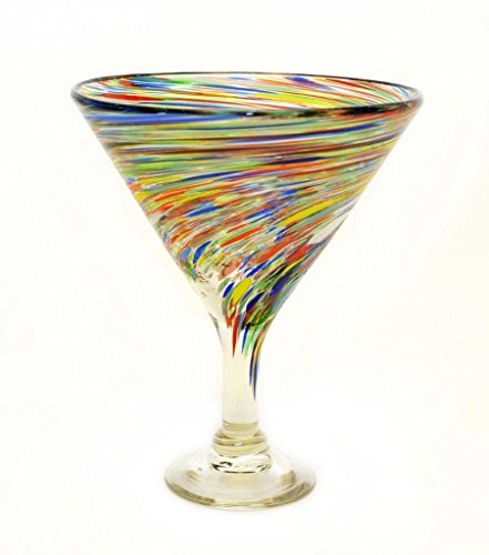 Set of 4, Multi-color Twisted Martini Glasses-Mexican Recycled Glass-12 Ounces