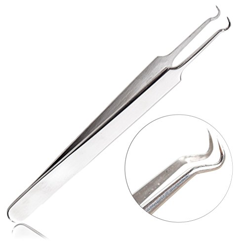 Stainless Steel Curved / Hook Tipped Precision Tweezers / Blackheads / Whiteheads Remover / Extractor for Acne Pimples / Comedones / Blemishes or Splinters Removal and Ingrown Hair Treatments