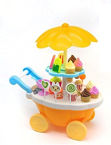 KAGVAD Sweet Shop Trolley Kitchen Cart Luxury Battery Operated with Music & LED Lights Ice Cream Trolley Shop Set for Kids Pretend Roll Play Sweet Cart Real Toy Play Set Learning & Educational Toys Set Birthday Gift Option for Girls & Boys 3+ Age, Multi C