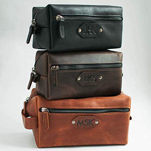 Personalized Gift Leather Dopp Kit Mens Gift Embossed Leather Toiletry