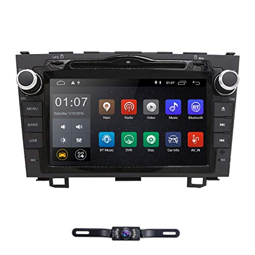 hizpo Android 9.0 8 Inch Double Din Car Radio Stereo DVD Player GPS Can-Bus Mirrorlink Bluetooth OBD2 Multi Touch Screen Rear View Backup Camera for Honda CRV 2007 2008 2009 2010 2011